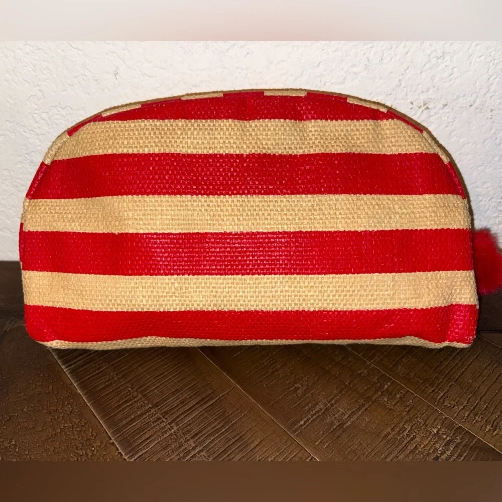 EWC Red and Tan Striped Cosmetic Bag